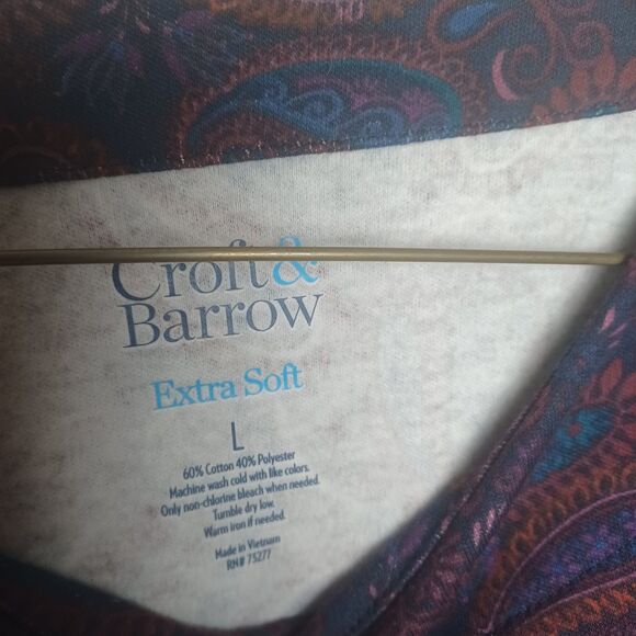 Croft & Barrow Womans Long Sleeve Purple Paisley Extra Soft Size Large - Picture 2 of 3
